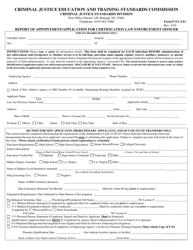 Document preview: Form F-5A(LE) Report of Appointment/Application for Certification Law Enforcement Officer - North Carolina