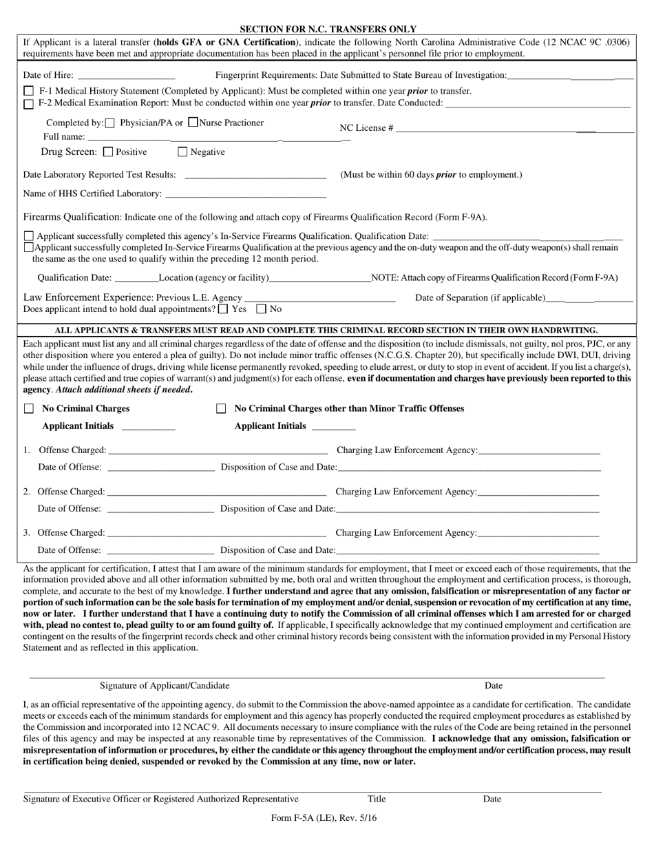 Form F-5A(LE) - Fill Out, Sign Online and Download Fillable PDF, North ...