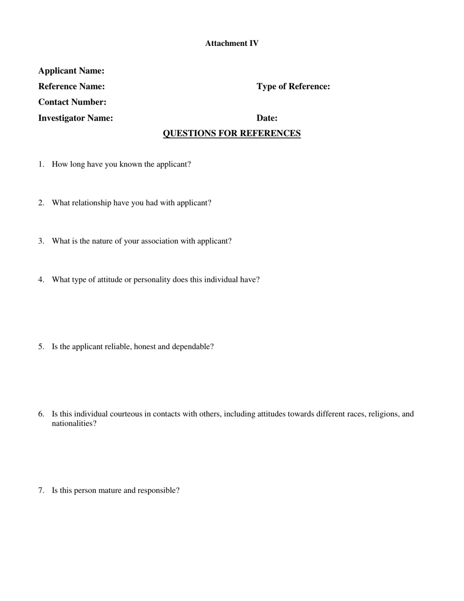 Form F-8 Attachment IV Questions for References - North Carolina, Page 1