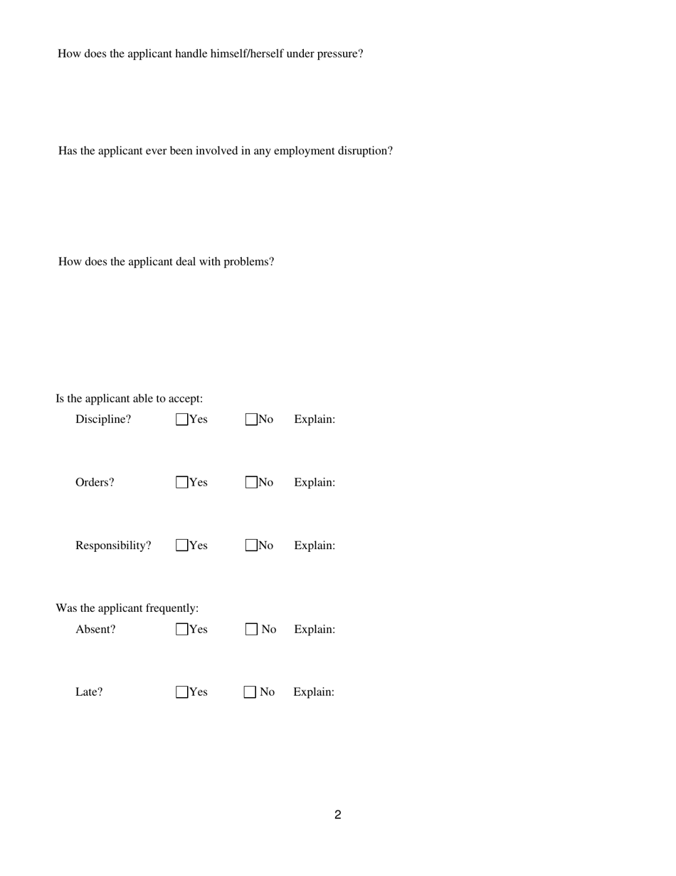 Form F-8 Attachment III Employment History Check - North Carolina, Page 2