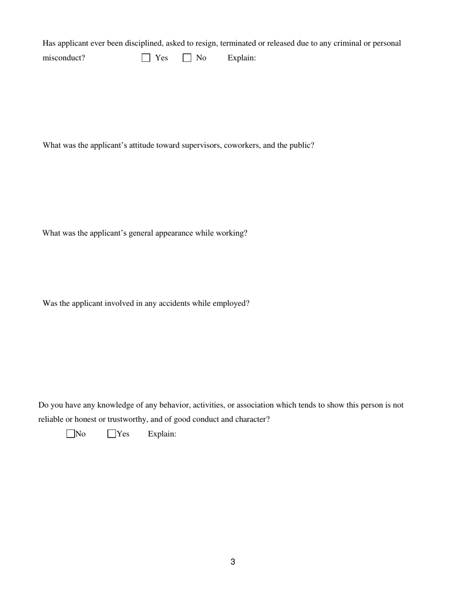 Form F-8 Attachment III Employment History Check - North Carolina, Page 3