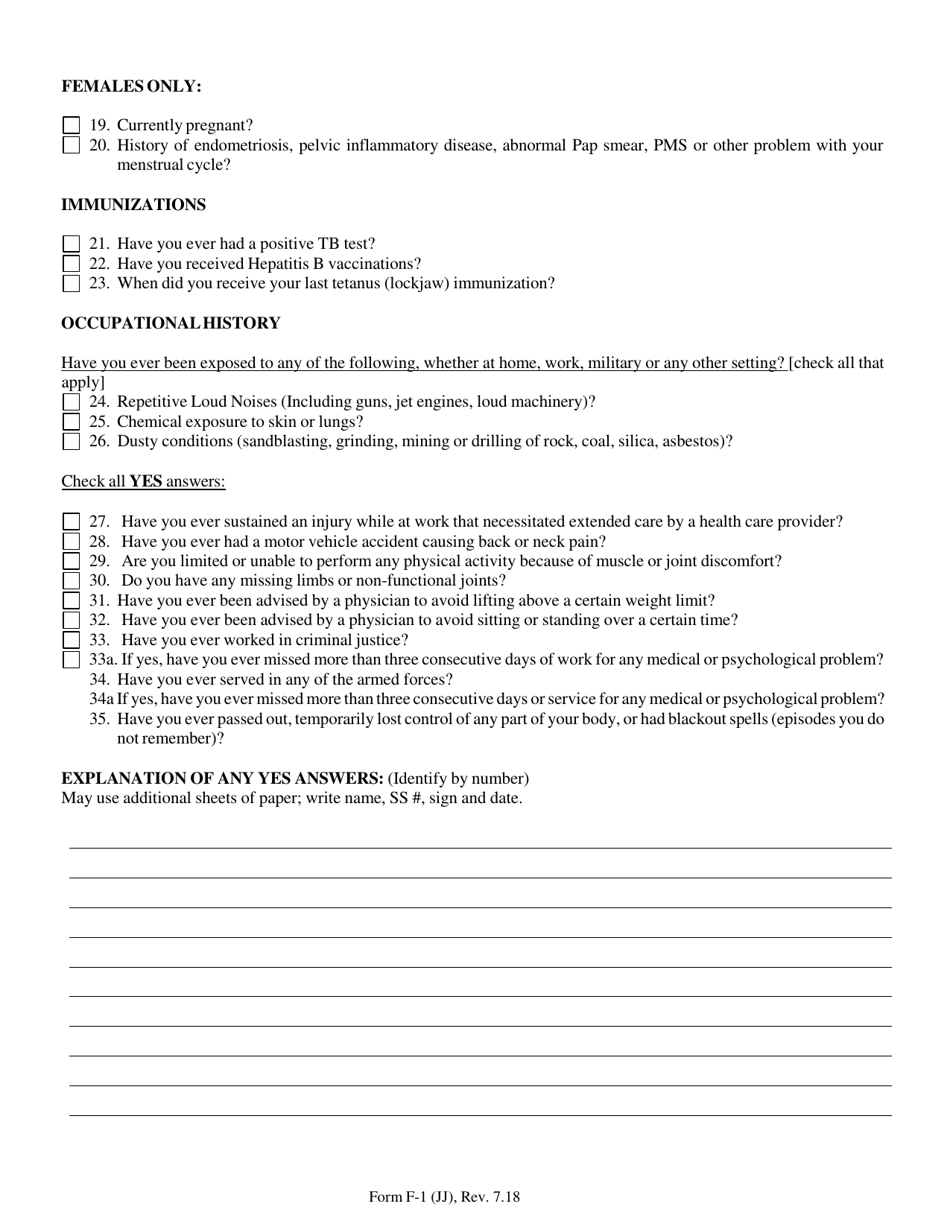 Form F-1 (JJ) Medical History Statement - North Carolina, Page 3