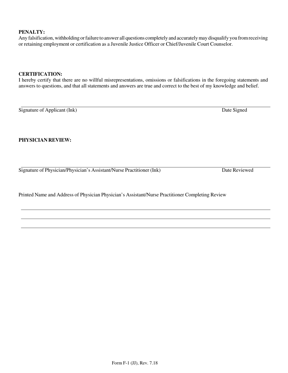 Form F-1 (JJ) Medical History Statement - North Carolina, Page 4