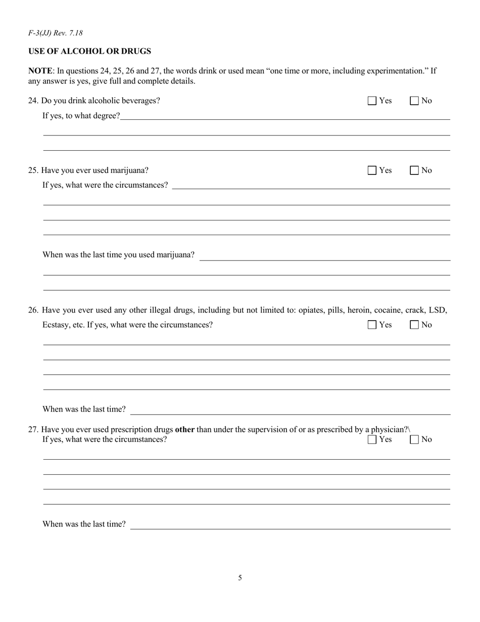 Form F-3 (JJ) Personal History Statement - North Carolina, Page 5