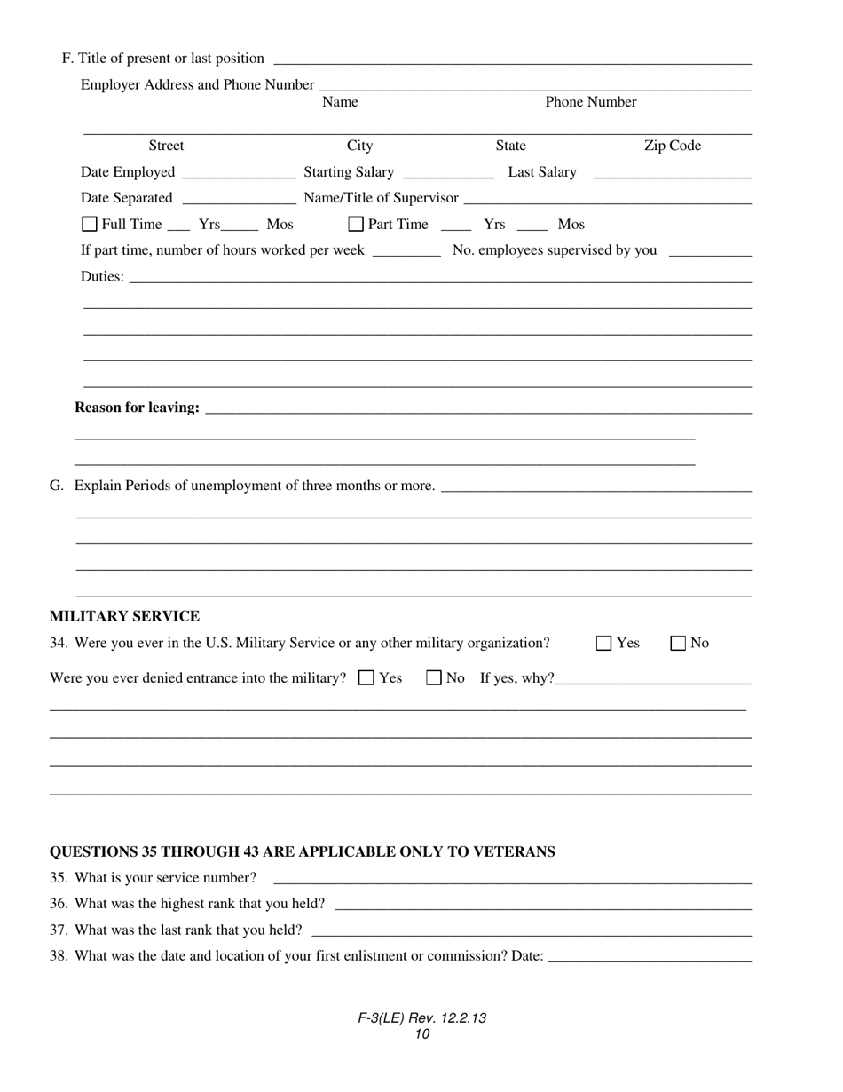 Form F-3(LE) Law Enforcement Personal History Statement - North Carolina, Page 10