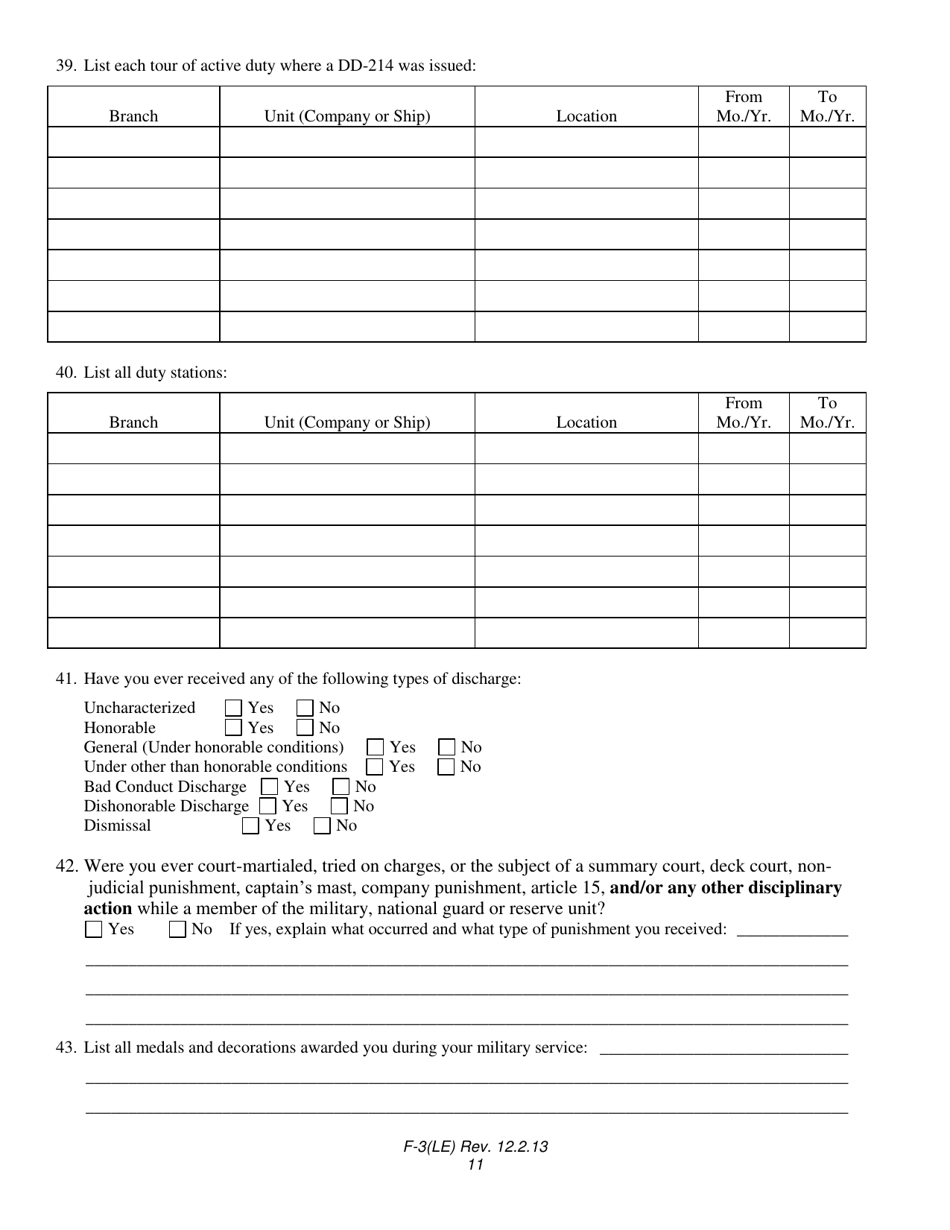 Form F-3(LE) Law Enforcement Personal History Statement - North Carolina, Page 11