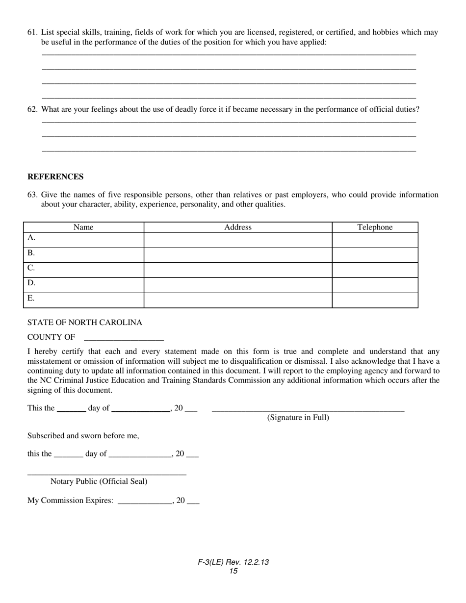 Form F-3(LE) - Fill Out, Sign Online and Download Fillable PDF, North ...