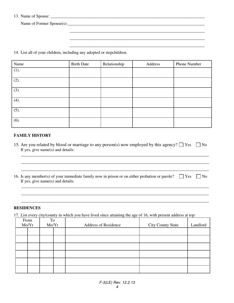 Form F-3(LE) Law Enforcement Personal History Statement - North Carolina, Page 4