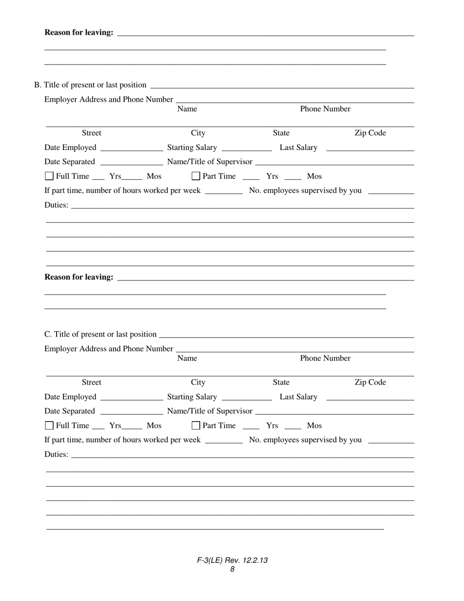 Form F-3(LE) Law Enforcement Personal History Statement - North Carolina, Page 8