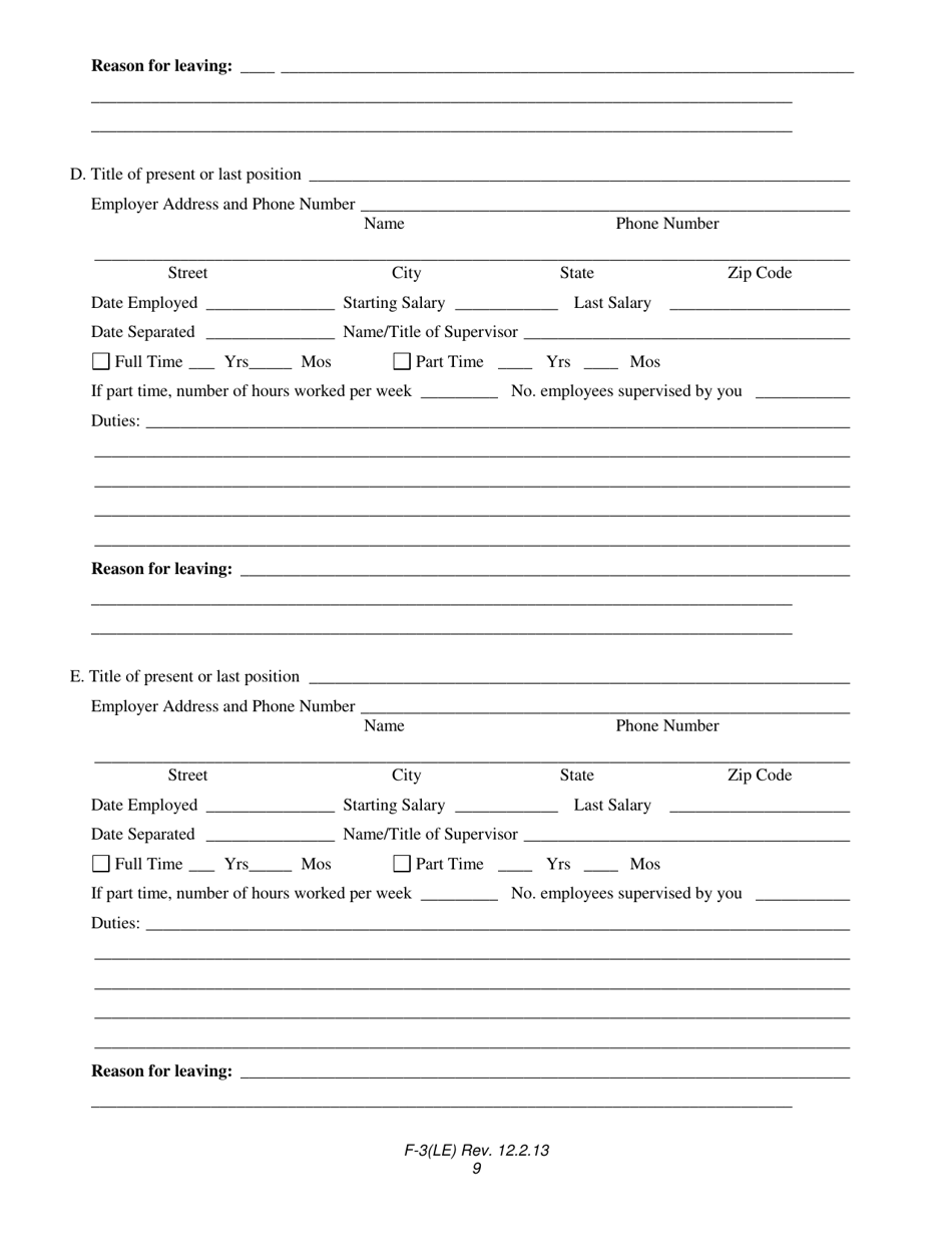 Form F-3(LE) Law Enforcement Personal History Statement - North Carolina, Page 9