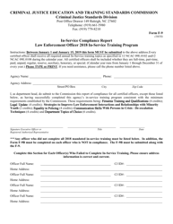 Form F-9 &quot;In-Service Compliance Report&quot; - North Carolina, 2018