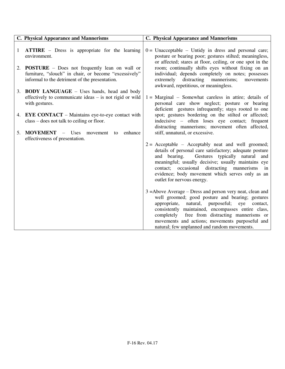 Form F-16 Criminal Justice Instructor Evaluation - North Carolina, Page 4
