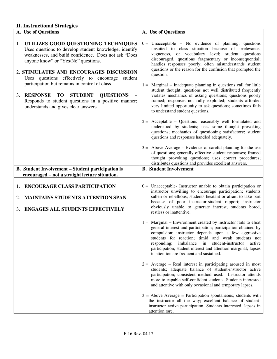 Form F-16 Criminal Justice Instructor Evaluation - North Carolina, Page 6