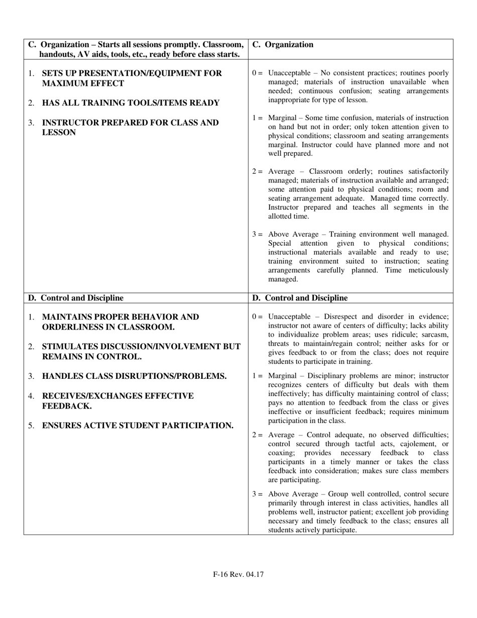 Form F-16 Criminal Justice Instructor Evaluation - North Carolina, Page 7