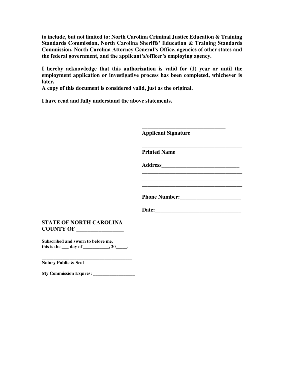 Authorization for Release of Information - North Carolina, Page 2