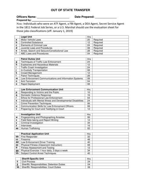 Out of State Transfer Form - North Carolina