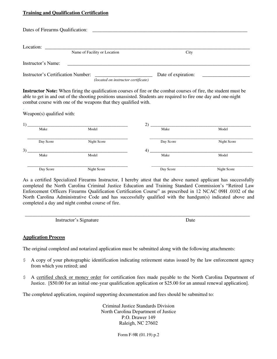 Form F-9R Retired Law Enforcement Officer Firearms Qualification Application - North Carolina, Page 2