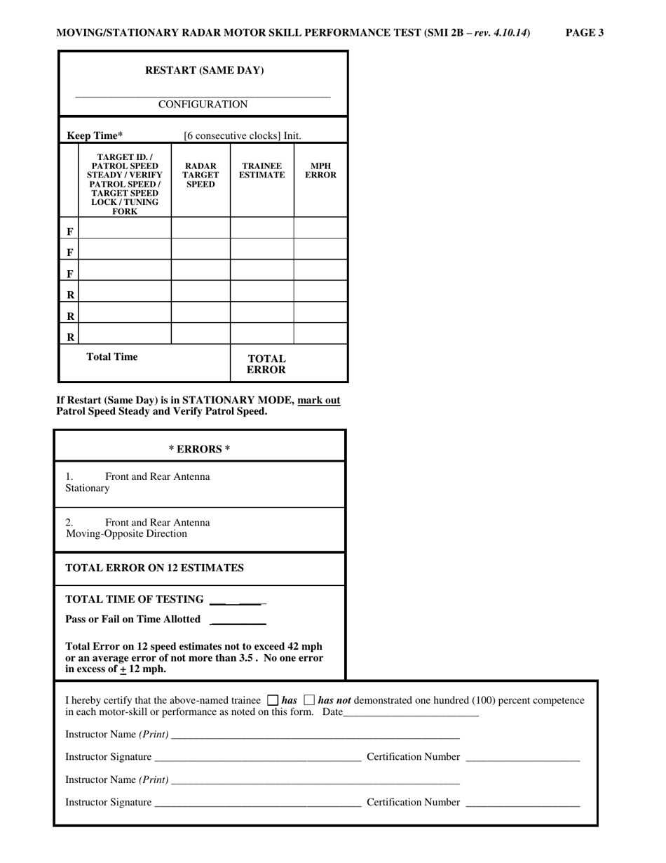 Form SMI2B Moving / Stationary Radar Motor Skill Performance Test - North Carolina, Page 3