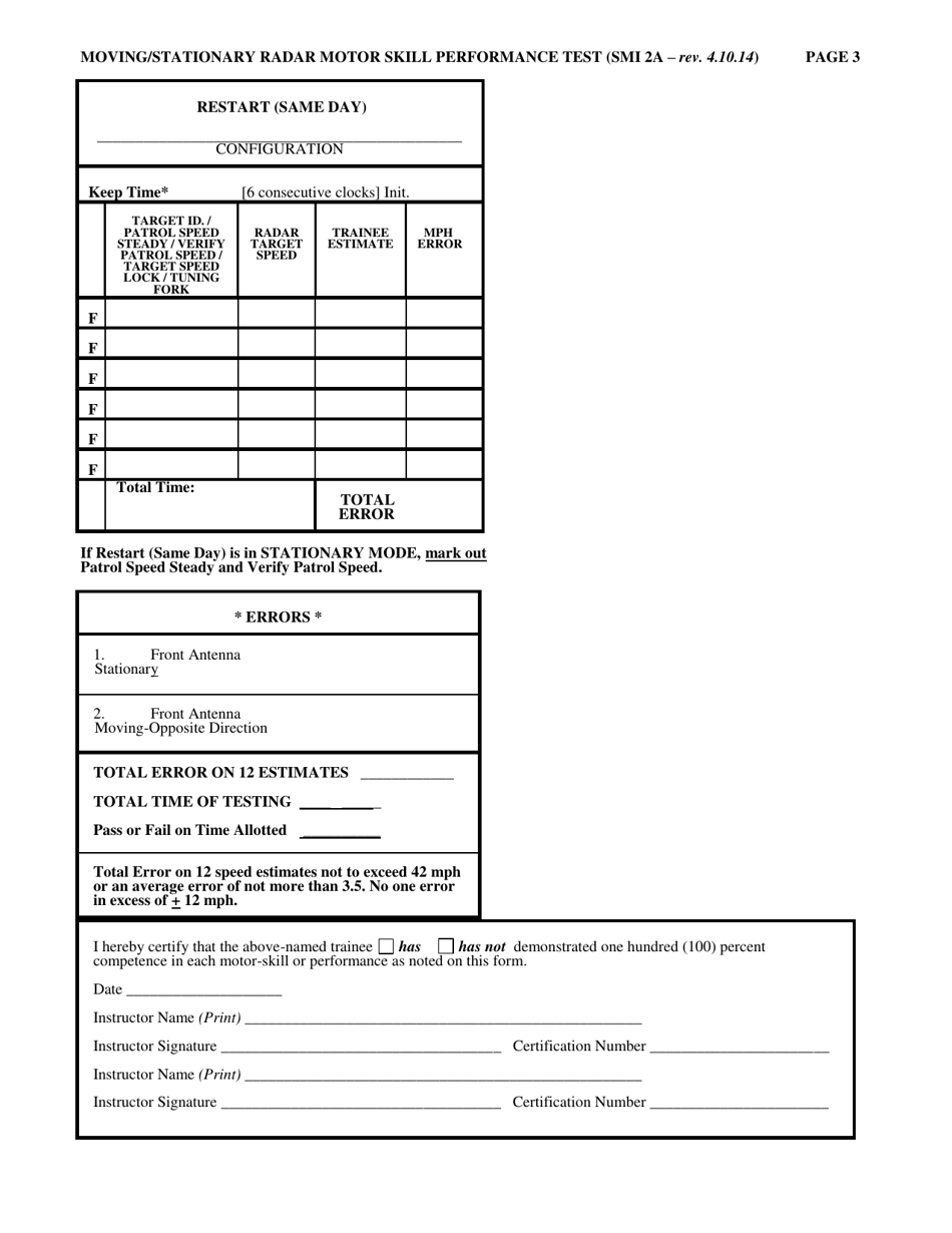 Form SMI2A Moving / Stationary Radar Motor Skill Performance Test - North Carolina, Page 3