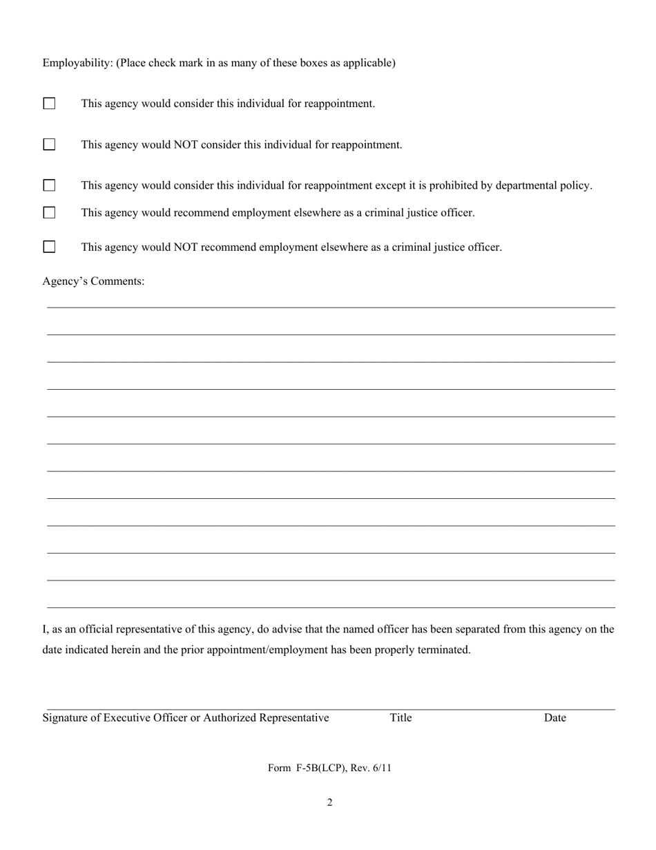 Form F-5B(LCP) Report of Separation for Local Confinement Personnel - North Carolina, Page 2