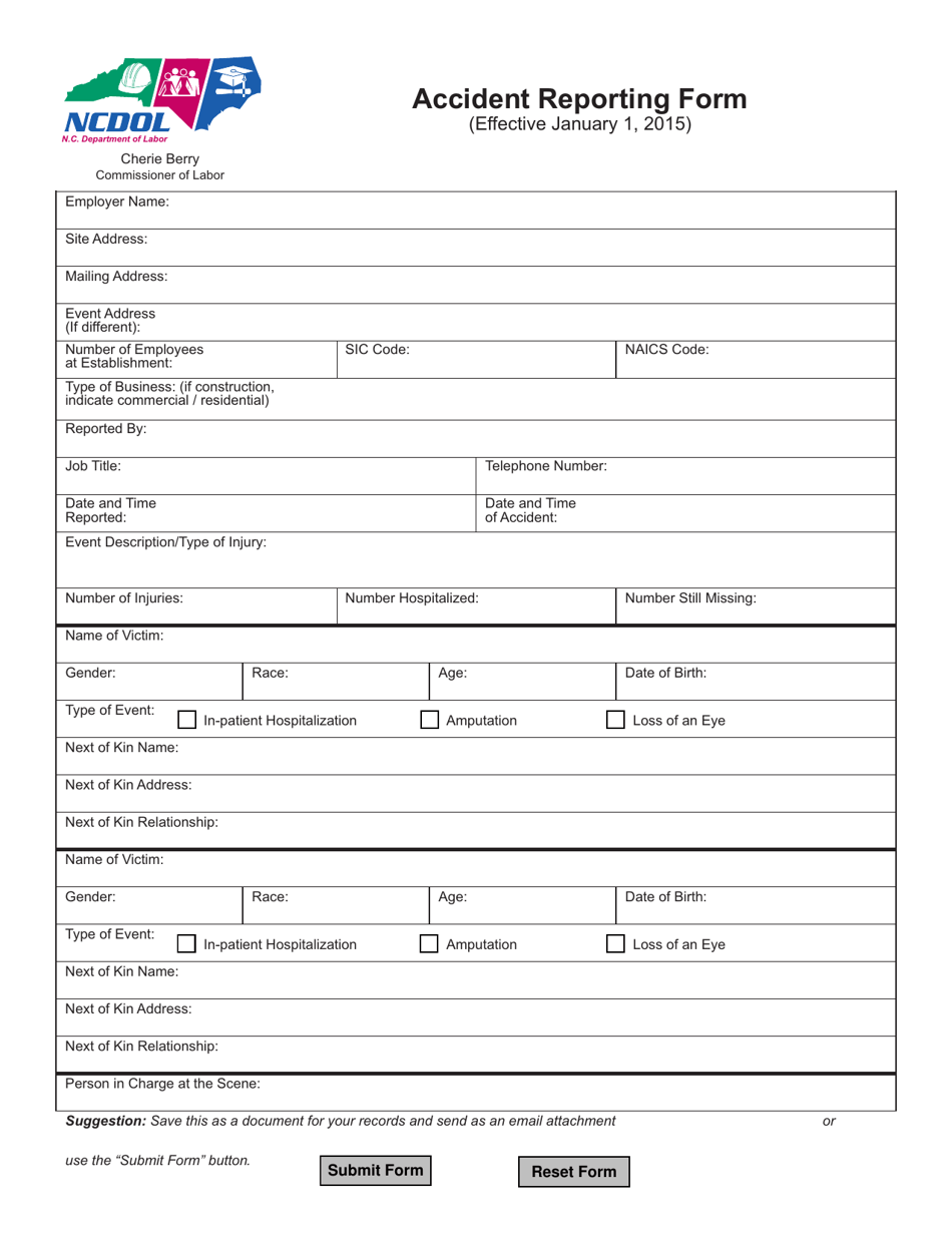 Accident Reporting Form - North Carolina, Page 1