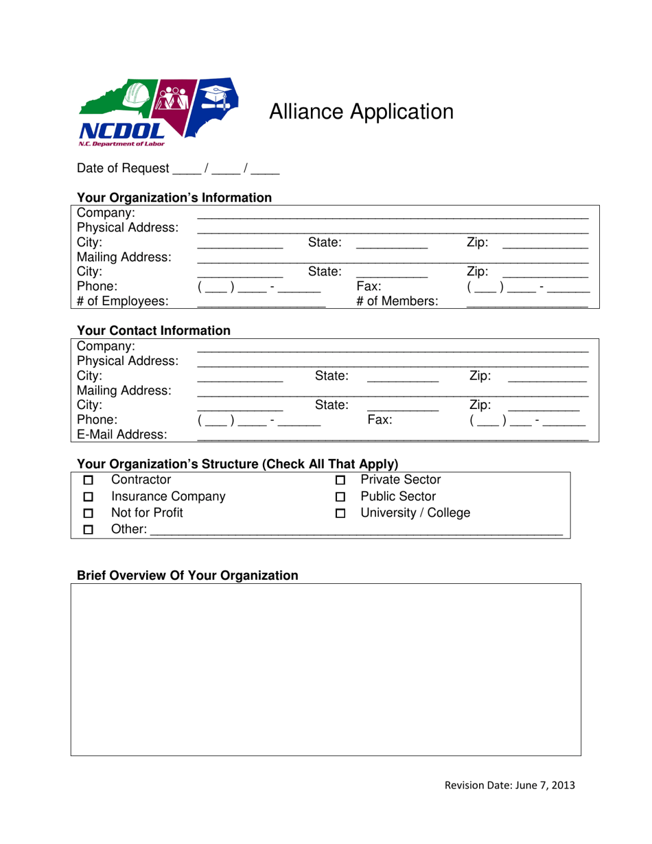 Alliance Application Form - North Carolina, Page 1