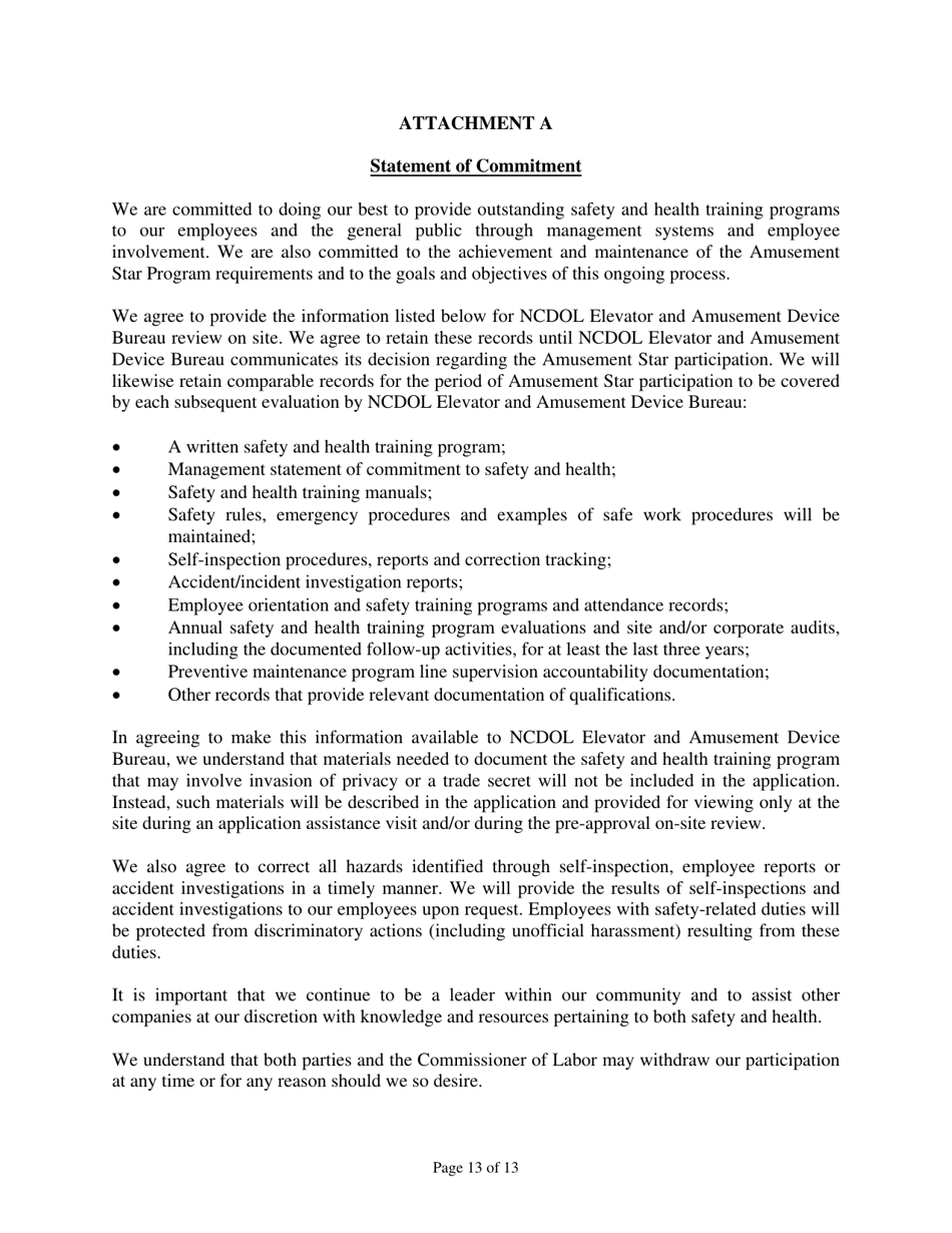 Amusement Star Program Application Form - North Carolina, Page 13