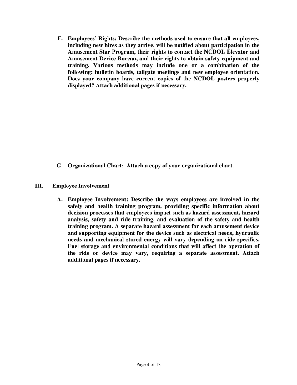 Amusement Star Program Application Form - North Carolina, Page 4