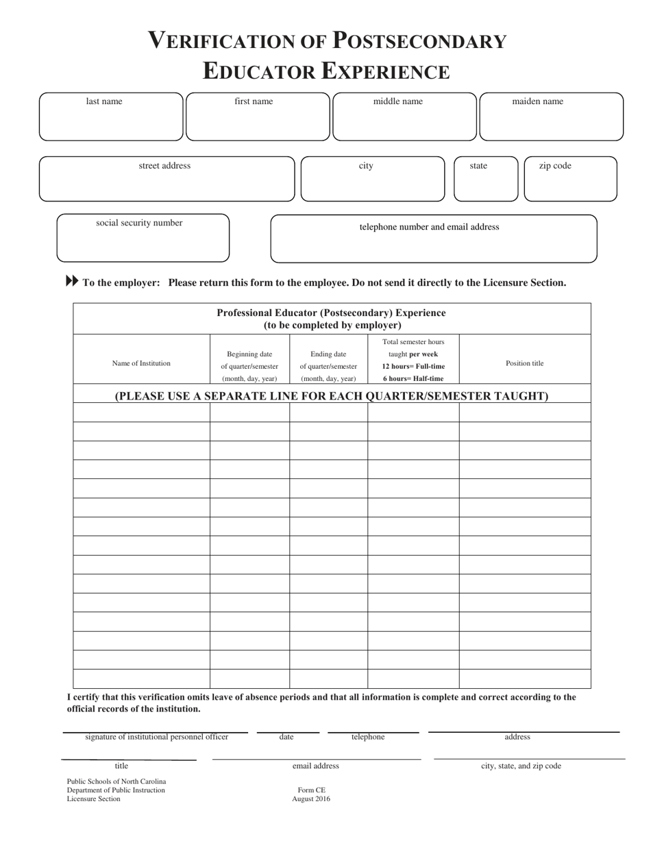 Form CE Fill Out, Sign Online and Download Printable PDF, North