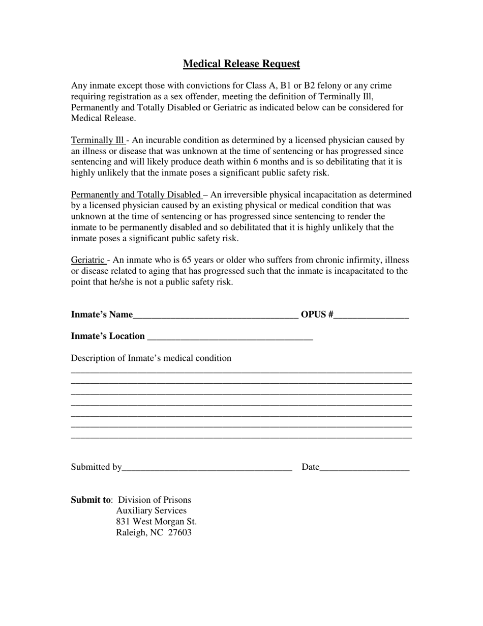 Medical Release Request Form - North Carolina, Page 1