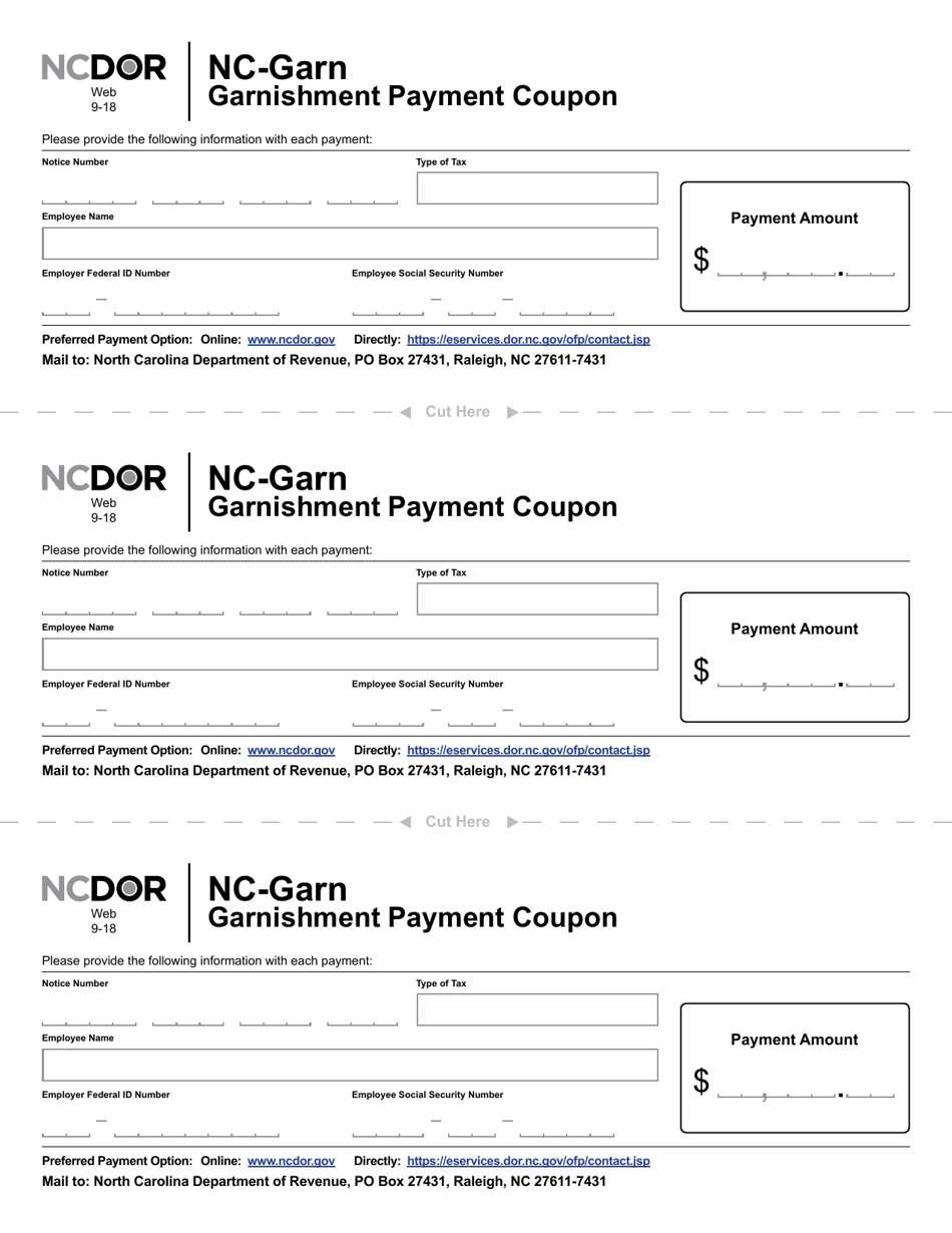 Form NC-GARN Garnishment Payment Coupon - North Carolina, Page 1