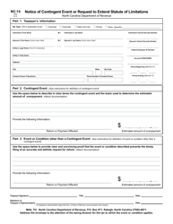 Form NC-14 &quot;Notice of Contingent Event or Request to Extend Statute of Limitations&quot; - North Carolina