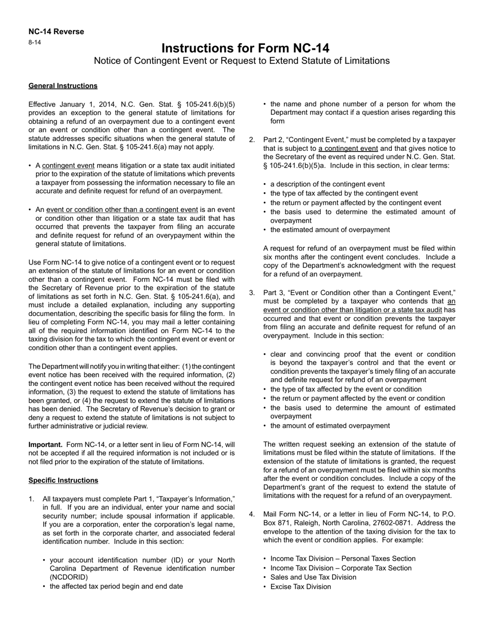 Form NC-14 Notice of Contingent Event or Request to Extend Statute of Limitations - North Carolina, Page 2