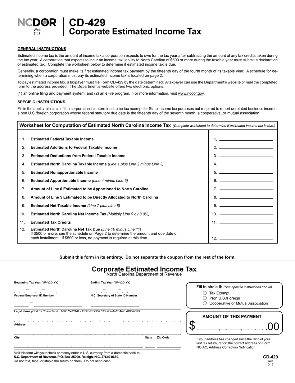 Form CD-429 Corporate Estimated Income Tax - North Carolina, Page 2
