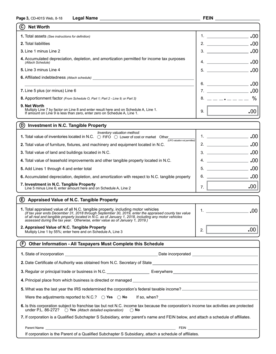 Form CD-401S S-Corporation Tax Return - North Carolina, Page 4