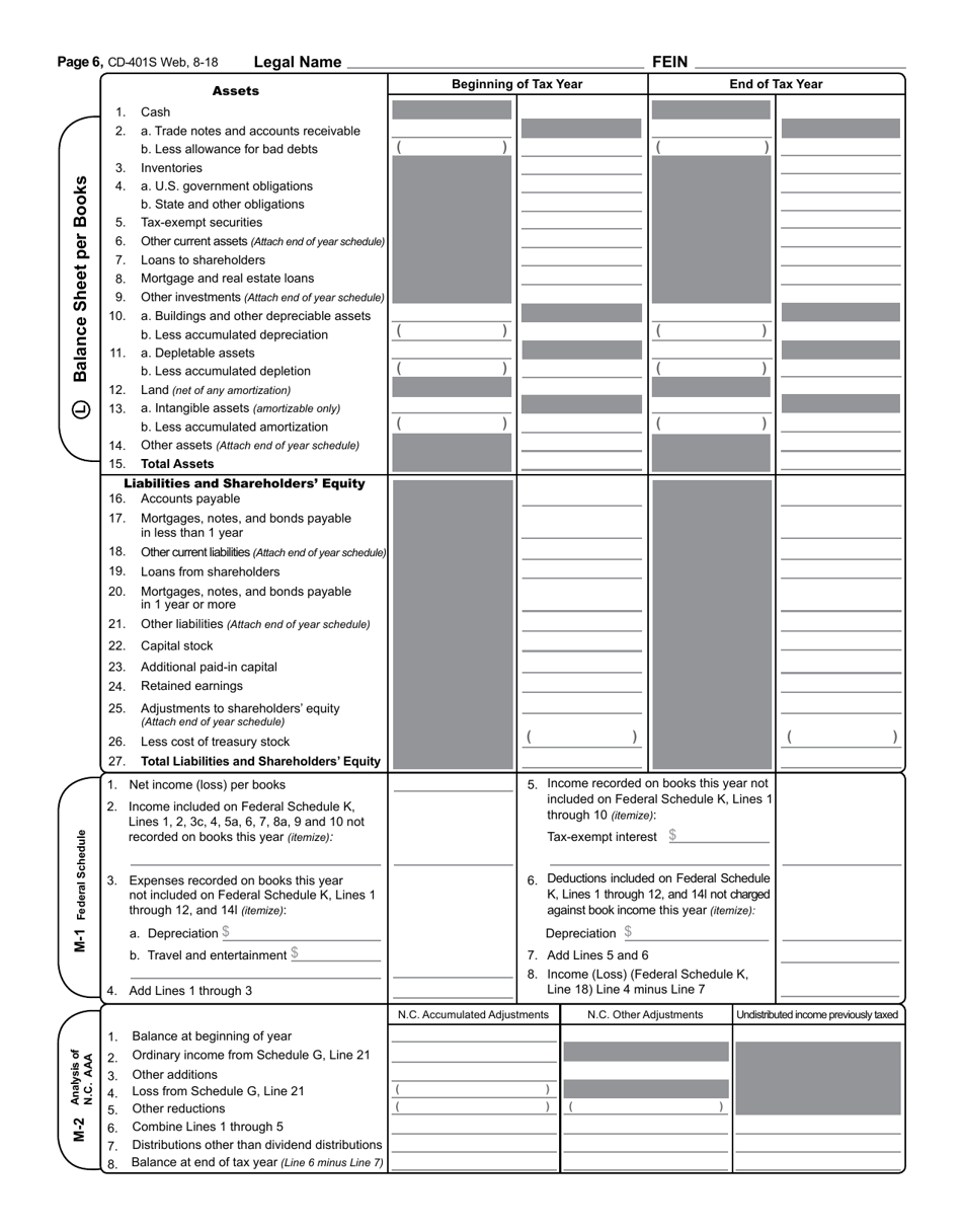 Form CD-401S S-Corporation Tax Return - North Carolina, Page 7