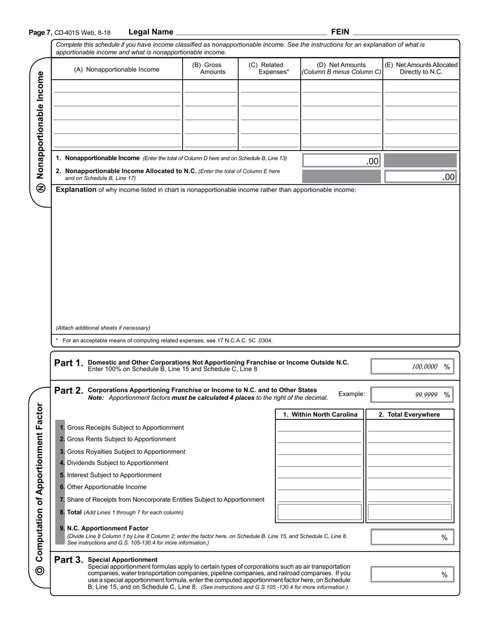 Form CD-401S S-Corporation Tax Return - North Carolina, Page 8