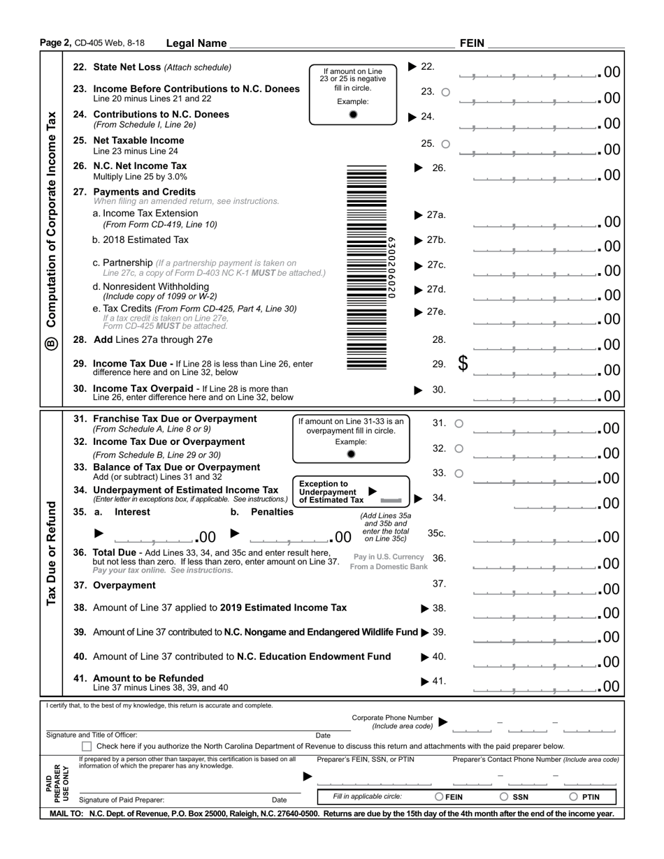 Form CD-405 C-Corporation Tax Return - North Carolina, Page 3