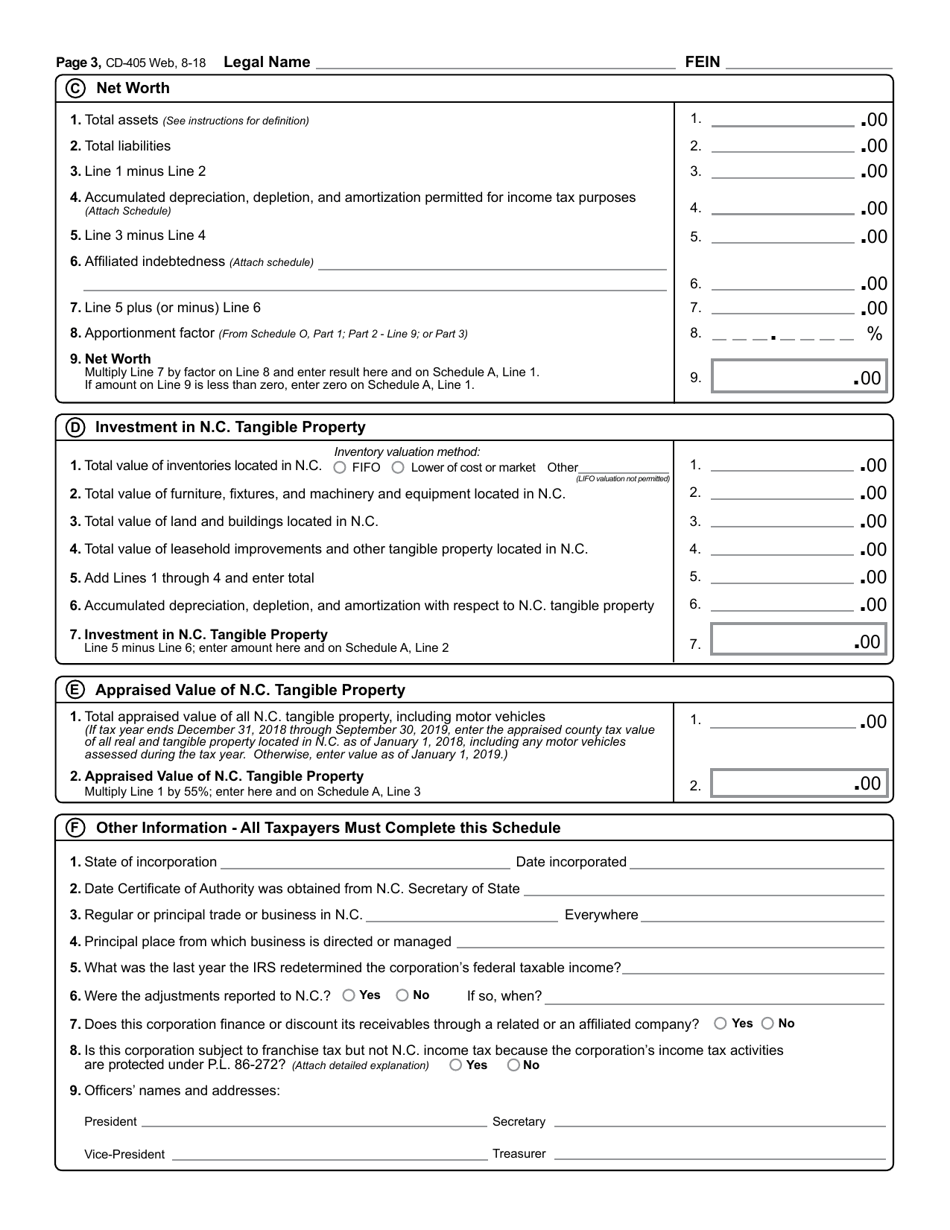 Form CD-405 C-Corporation Tax Return - North Carolina, Page 4