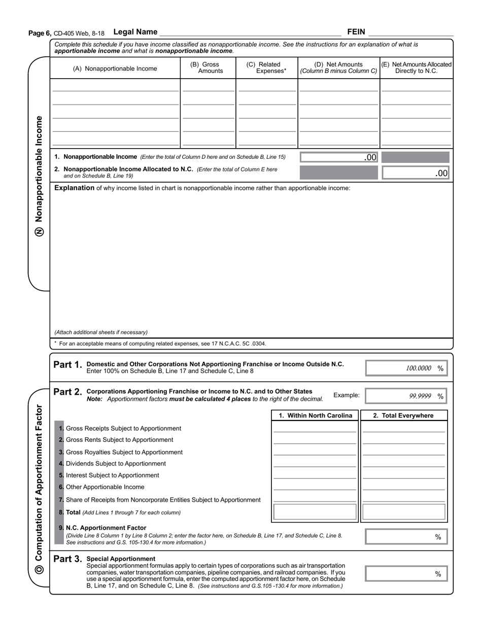 Form CD-405 C-Corporation Tax Return - North Carolina, Page 7