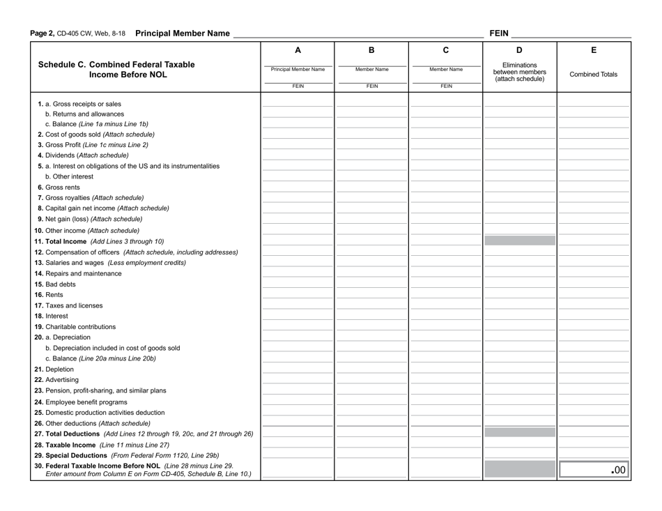 Form CD-405 CW Combined Corporate Income Tax Worksheet - North Carolina, Page 3