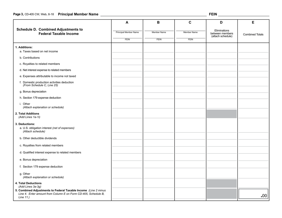 Form CD-405 CW Combined Corporate Income Tax Worksheet - North Carolina, Page 4