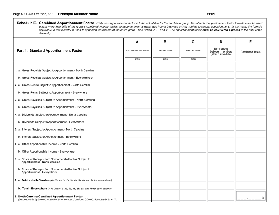 Form CD-405 CW Combined Corporate Income Tax Worksheet - North Carolina, Page 5