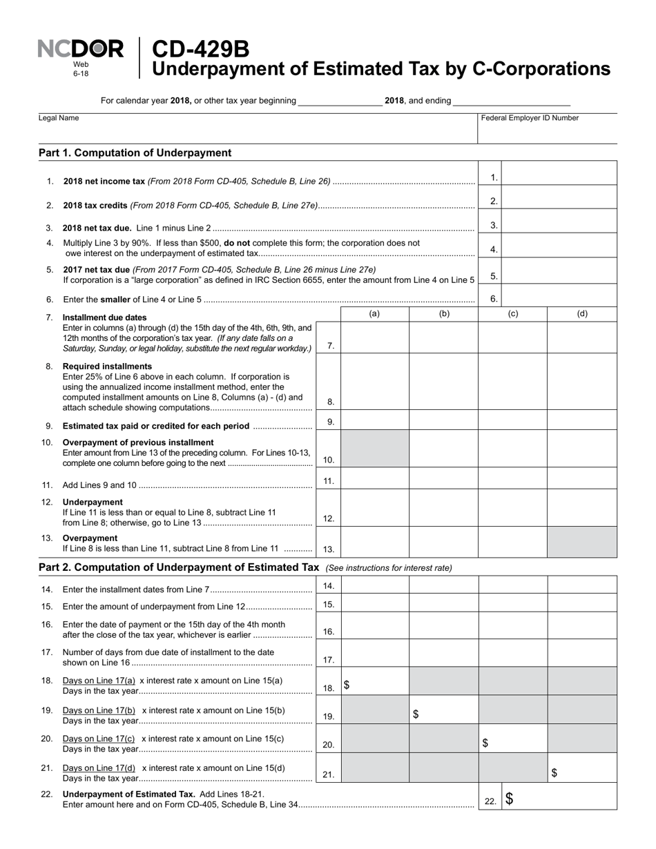 Form CD-429B Underpayment of Estimated Tax by C-Corporations - North Carolina, Page 2