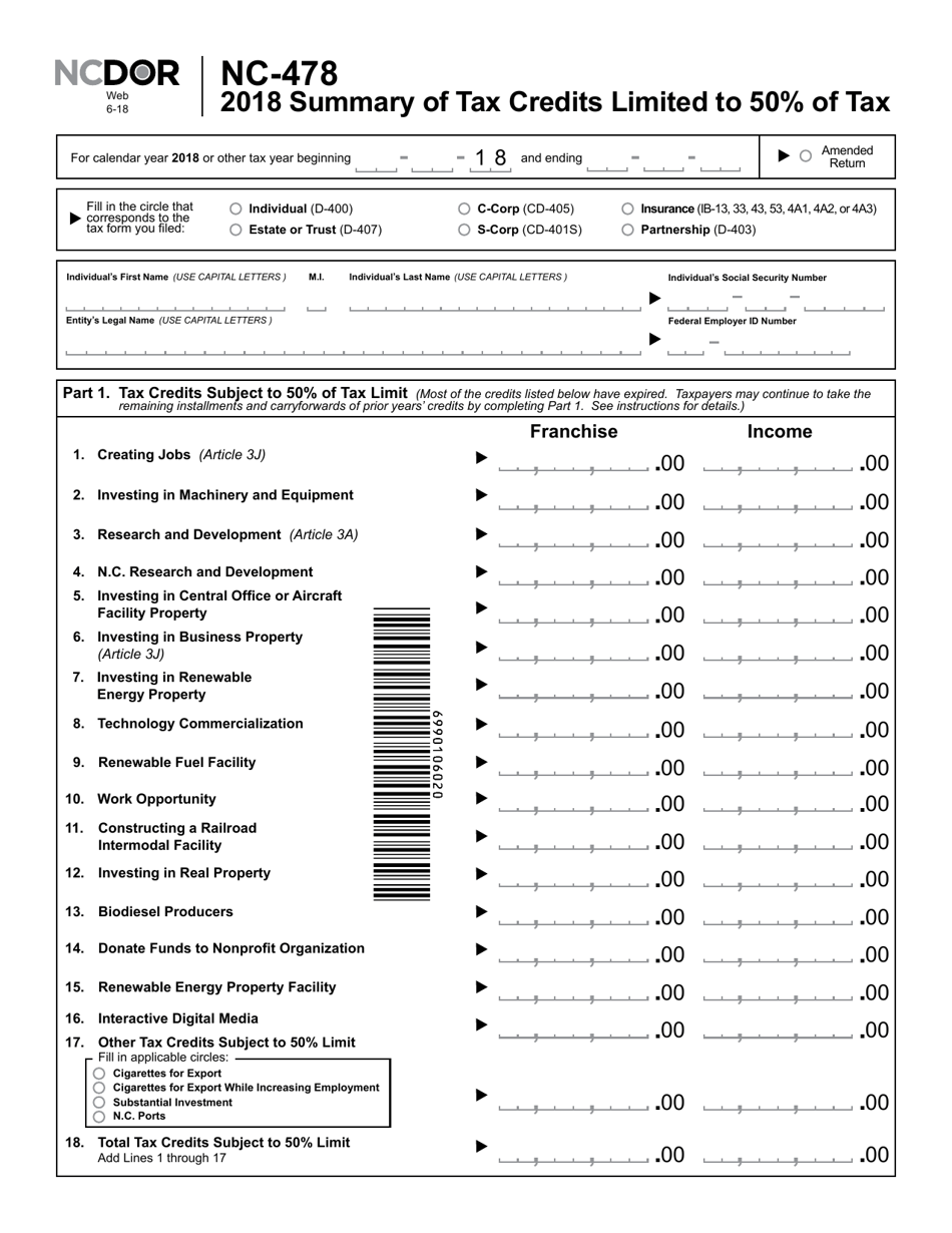 Form NC-478 Summary of Tax Credits Limited to 50% of Tax - North Carolina, Page 2