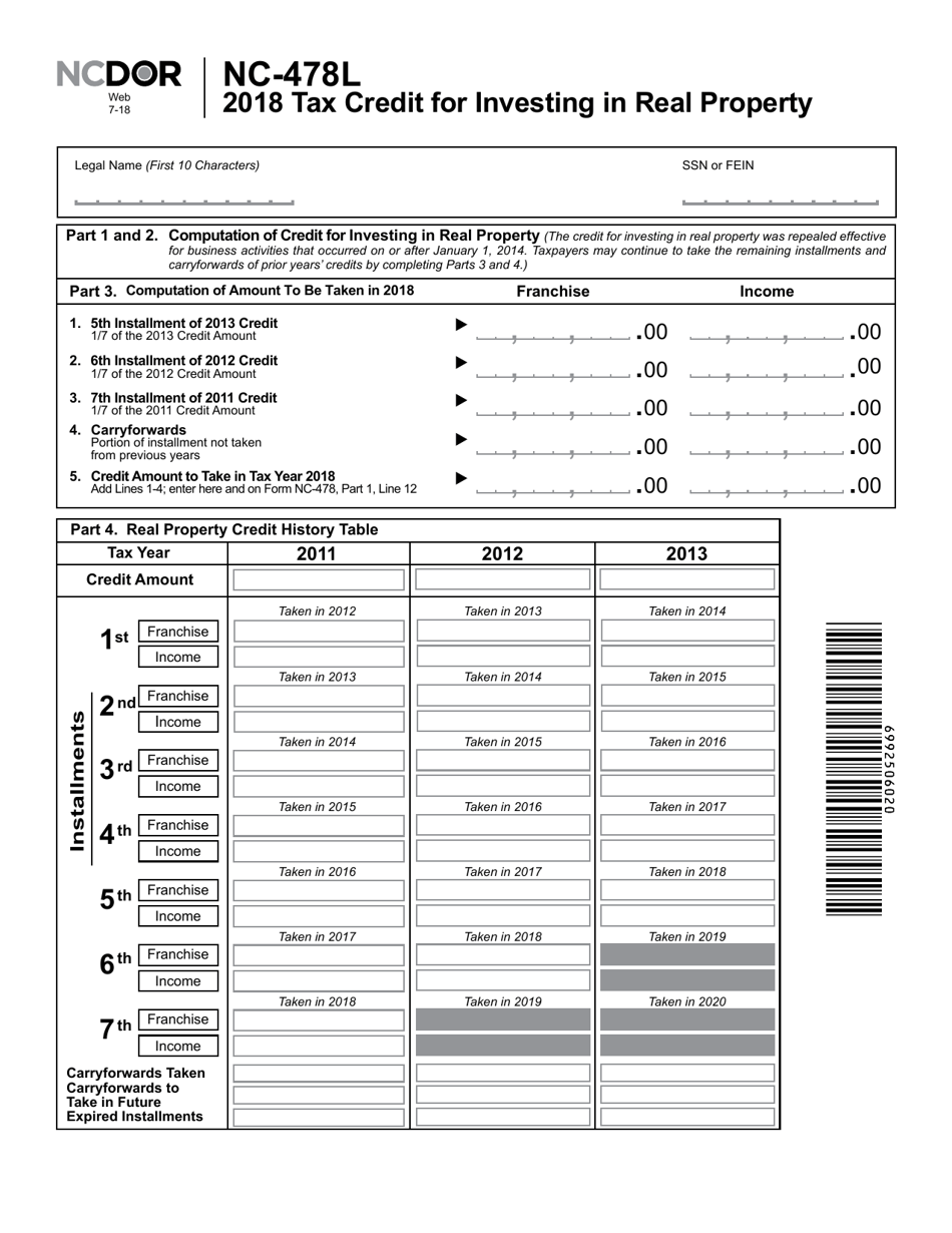 Form NC-478L Tax Credit for Investing in Real Property - North Carolina, Page 2