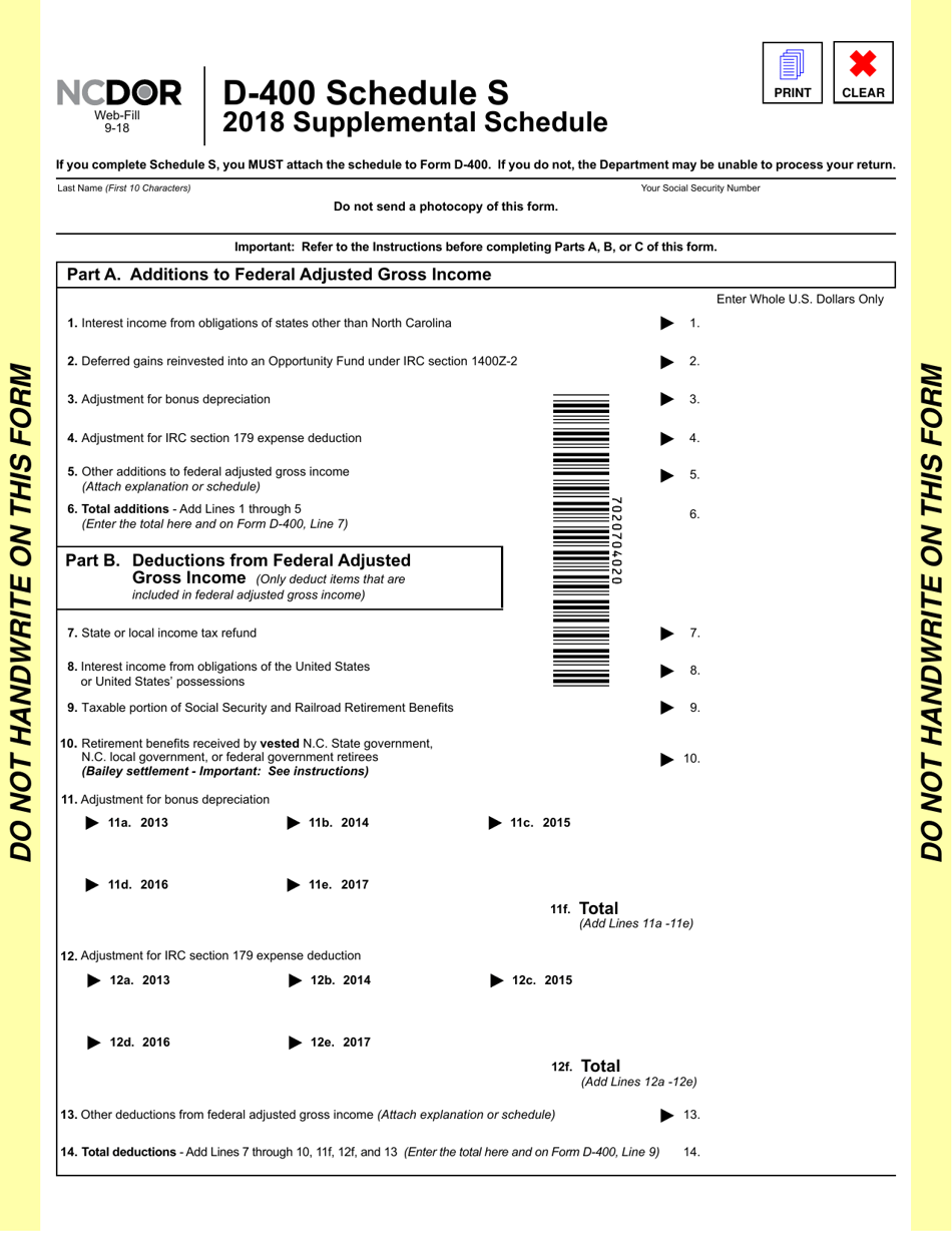 Form D400 Schedule S 2018 Fill Out, Sign Online and Download