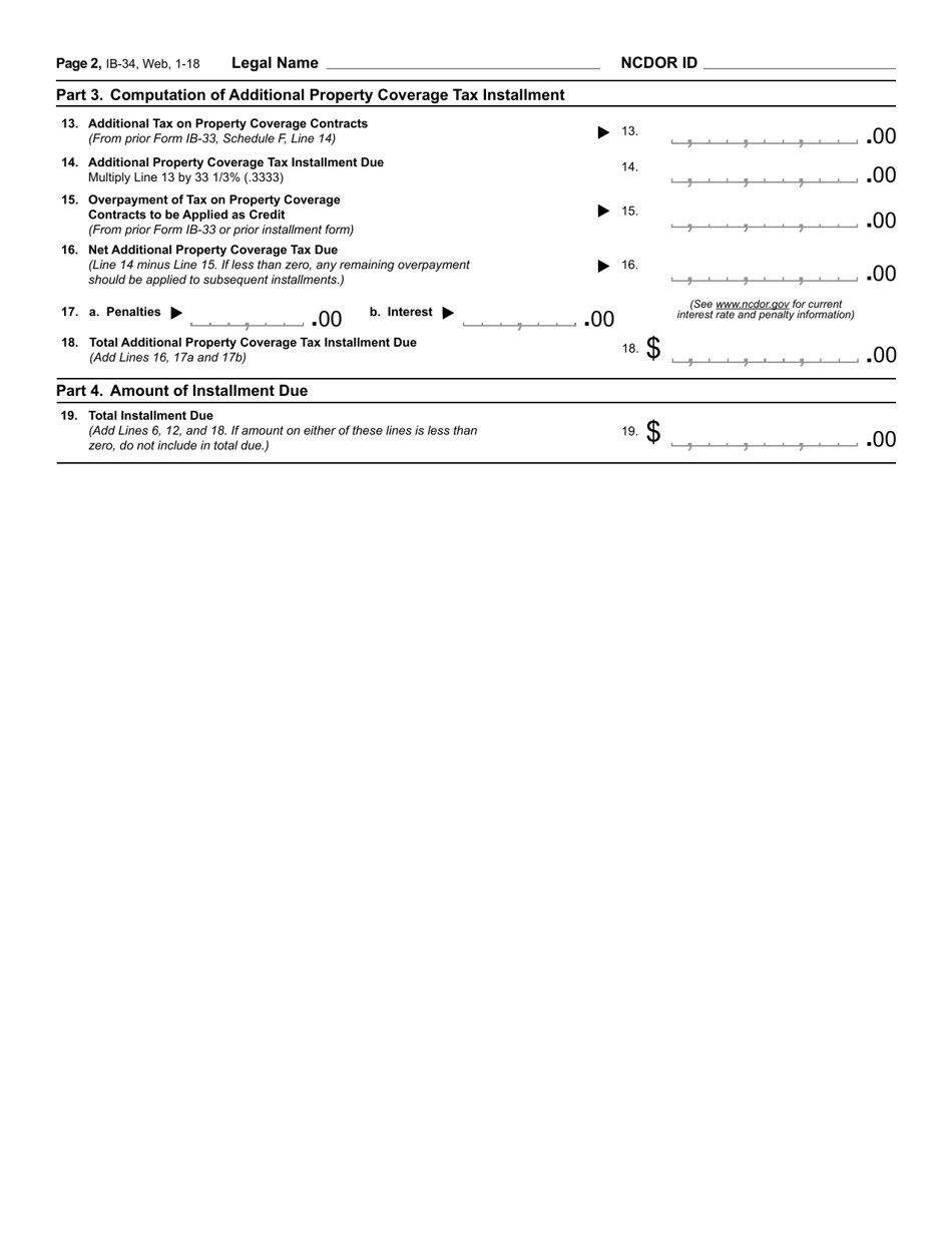 Form IB-34 Installment Payment Property and Casualty Companies - North Carolina, Page 3