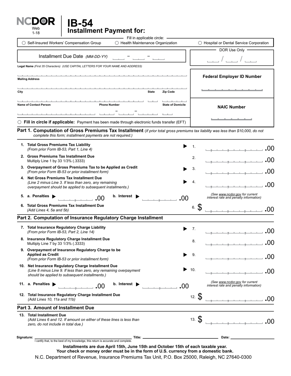 Form IB-54 Installment Payment for Self-insured Workers Compensation Group, Health Maintenance Organization, Hospital or Dental Corporation - North Carolina, Page 2