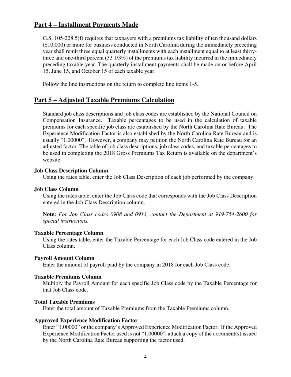 Instructions for Form IB-43 Gross Premium Tax - Self-insured Workers Compensation Corporation - North Carolina, Page 4
